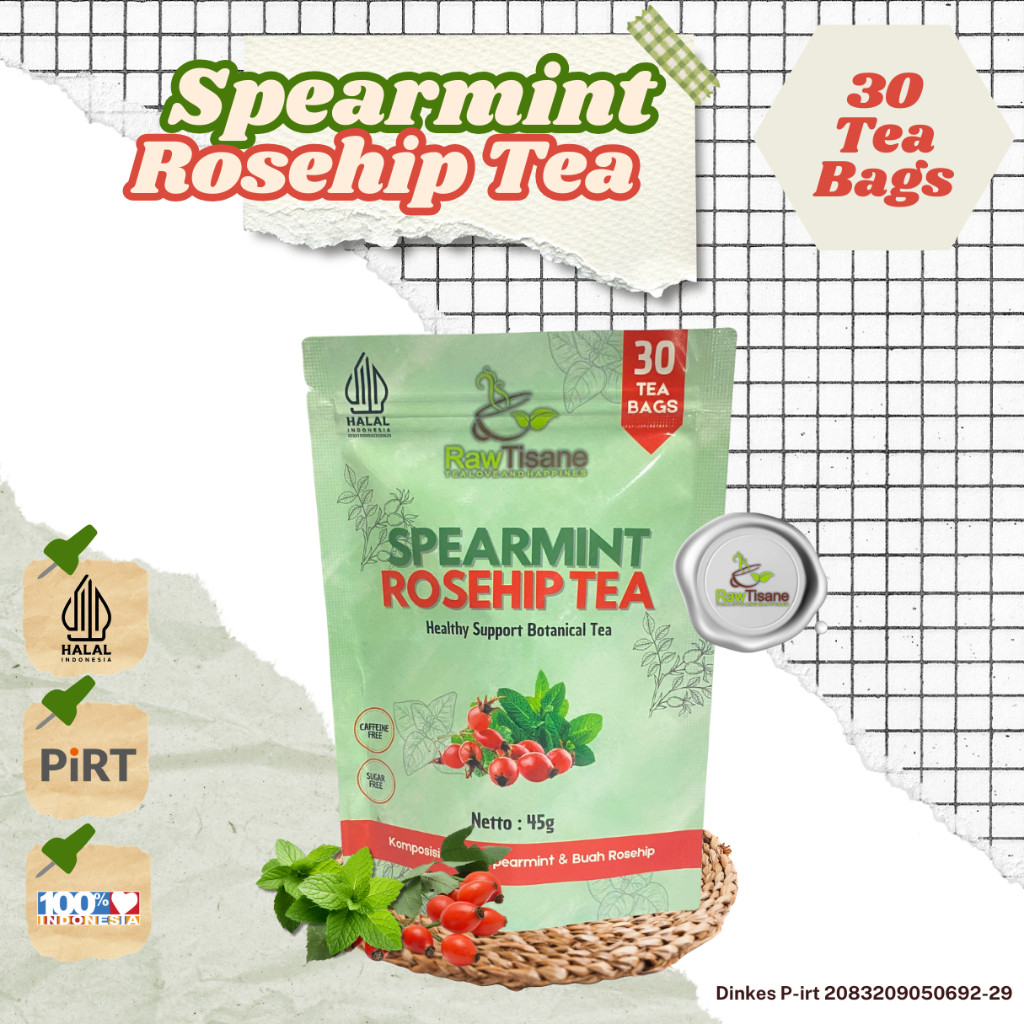 

RAW TISANE Spearmint With Rosehip Tea : Teh Daun Spearmint & Buah Rosehip Isi 30 Tea Bag