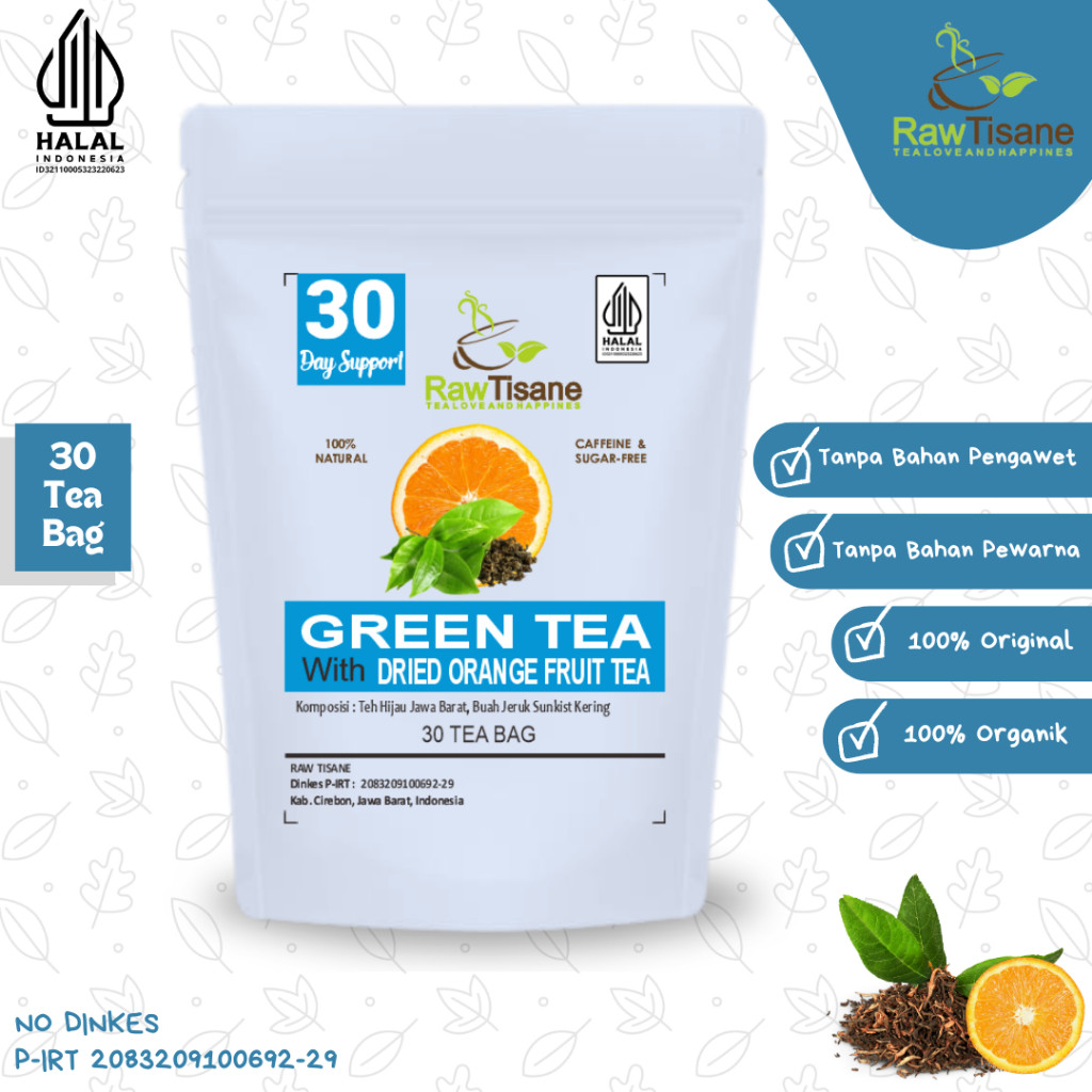 

RAW TISANE Green Tea With Dried Orange Fruit Tea : Teh Hijau & Buah Jeruk Orange Isi 30 Tea Bag