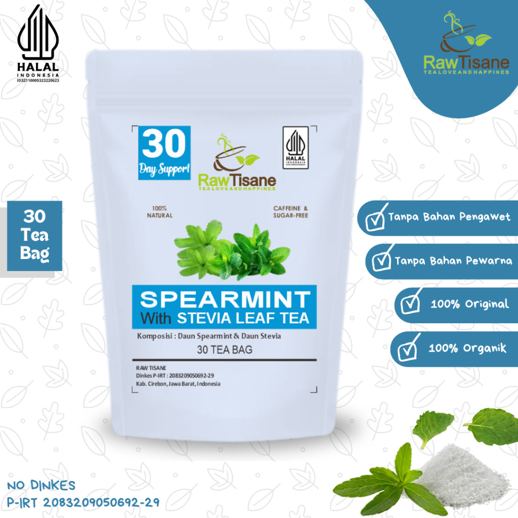 

RAW TISANE Spearmint With Stevia Leaf Tea : Teh Daun Spearmint & Daun Stevia Isi 30 Tea Bag
