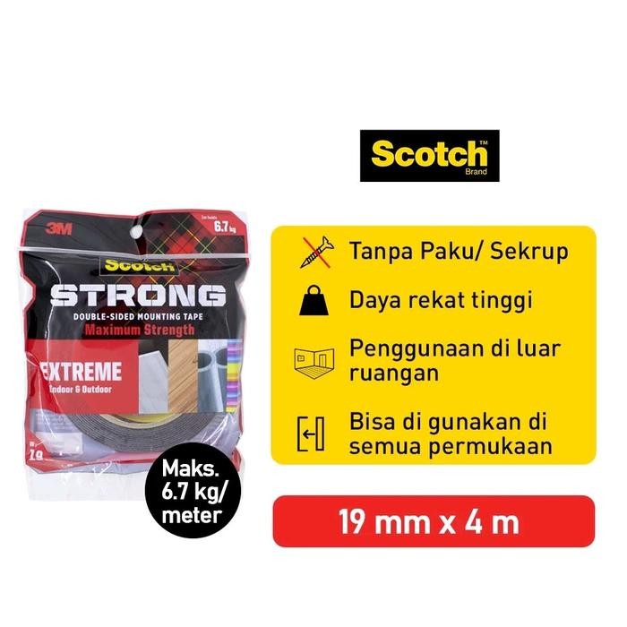 

Toso - 3M Scotch Strong Double Sided Mounting Tape Extreme 6.7Kg 414-M19 19Mm X 4M / Perekat Isolasi
