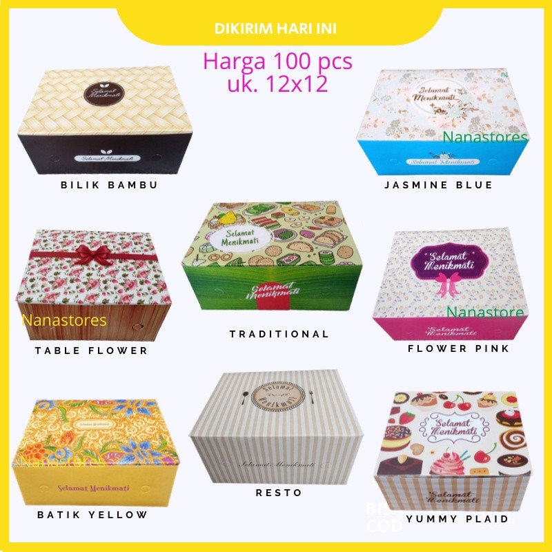 

Lsp 100 Pcs Dus Kue Ukuran 12x12, Snack Box, Dus Snack, Dus Kue Basah