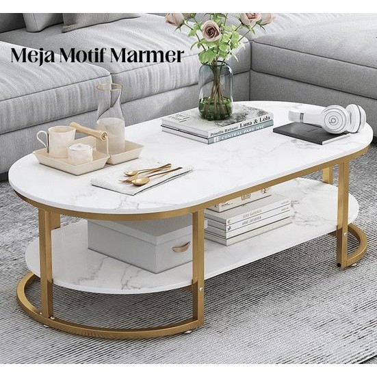 Meja Tamu marble gold meja coffee table meja oval marble gold minimalis Untuk Ruang
