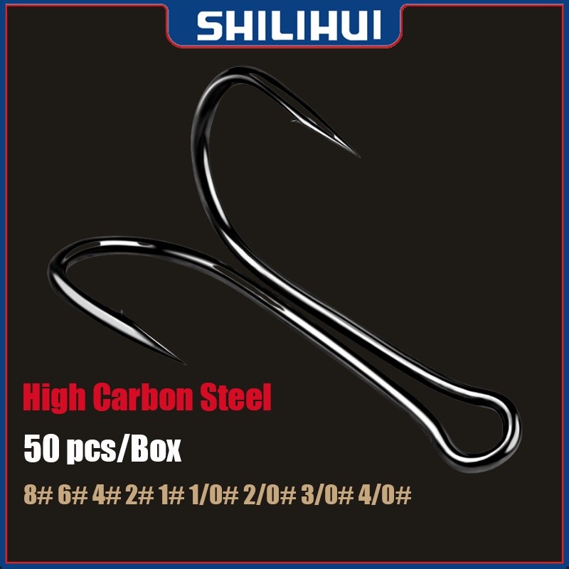 TREA SHILIHUI 50pcs Set Kail Pancing Double Hook Soft Frog Ukuran 1#-4/0# Untuk Umpan Katak Palsu