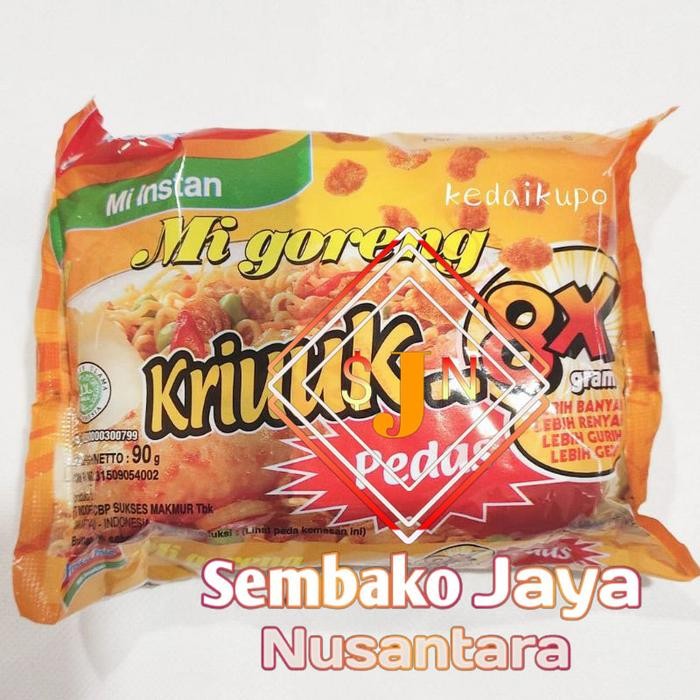 

Ready JT Indomie mi goreng kriuk (kriuuk.. 8x gram) pedas 10 pcs/mie instan