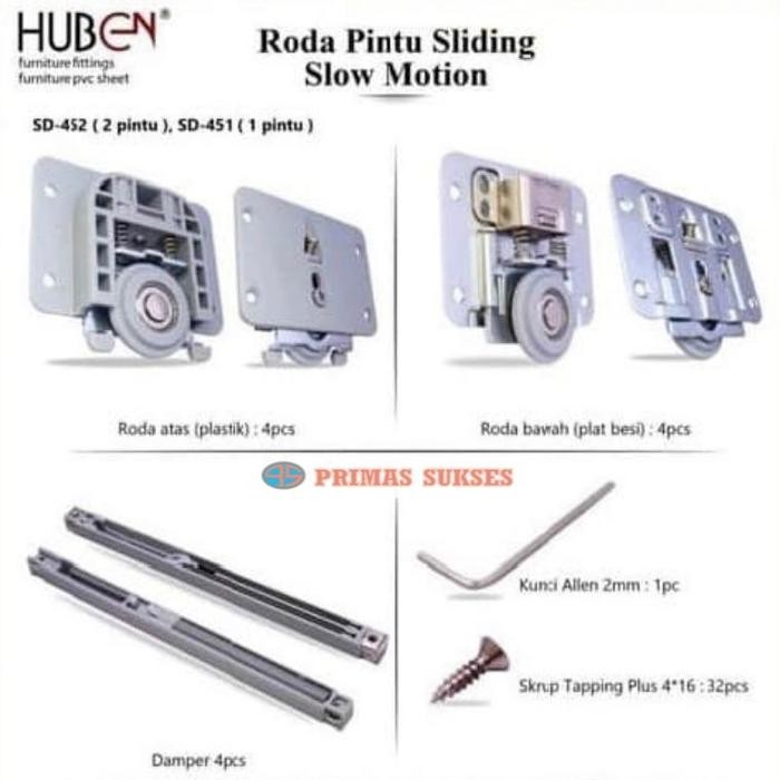 RODA Tanpa Rel Pintu Lemari Sliding Slow Motion Huben SD452 (2 Pintu)