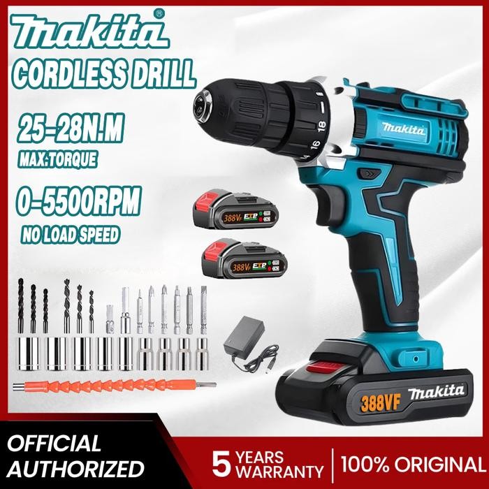 MAKITA 388V Mesin Bor Listrik Bor Baterai Bor Tanpa kabel Set Lengkap