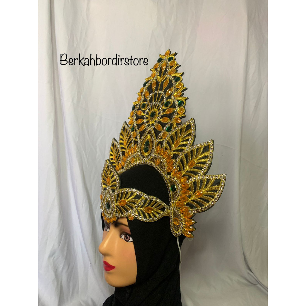 Renda Bordir Siger Mahkota Tari Tradisional Gold Payet