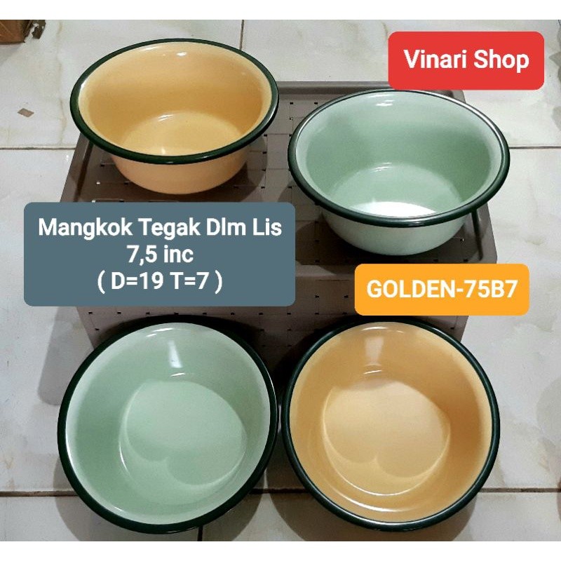 3 PCS Mangkok SupMangkok Tegak Dalam Lis 7,5 Inci WE75B7/WE-75B7 GOLDEN DRAGON/Mangkok Enamel