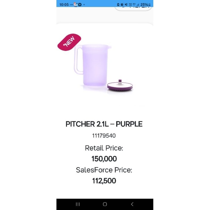Tupperware Pitcher 2L Teko air