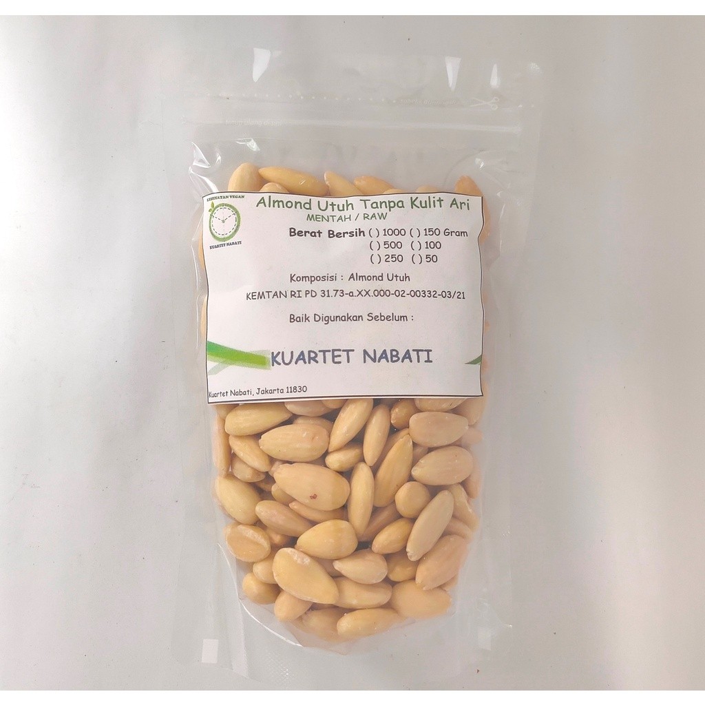

Terlaris! 250gr KN Almond Utuh Mentah Tanpa Kulit Ari/ Raw Almond Whole Skinless Size Besar 27-30 by