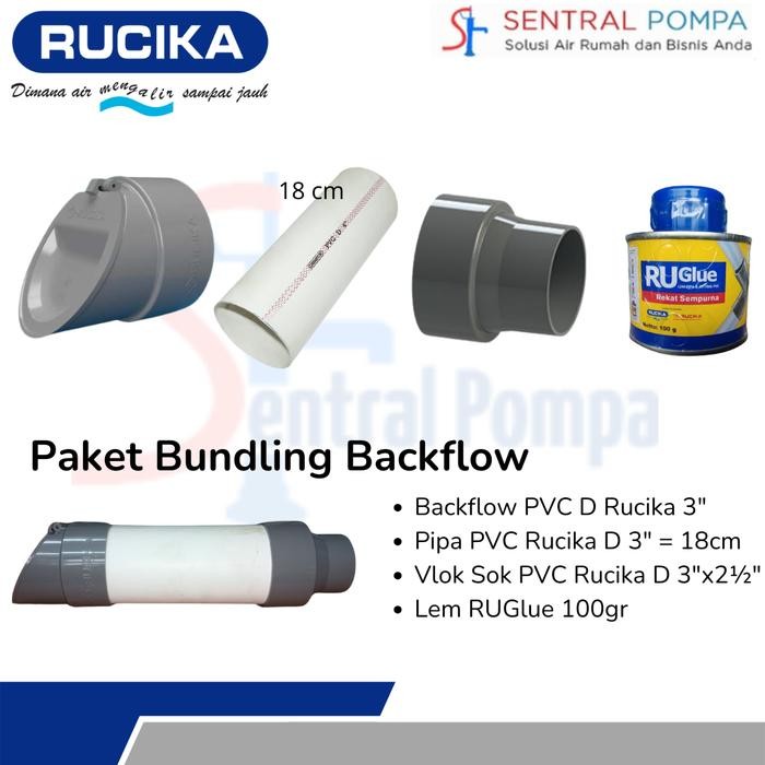 Paket Backflow RUCIKA 3" x 2 1/2" Back Flow Valve PVC 3 x 2,5 inch
