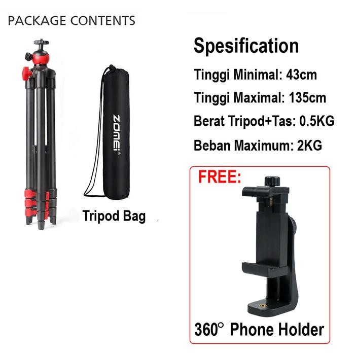 Zomei Tripod Ballhead T60 Free Tas - Tripod Ballhead
