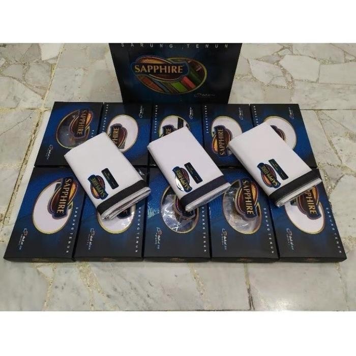 Sarung Pria Sapphire Shapphire Muslim Dewasa Motif Timbul Hitam Putih