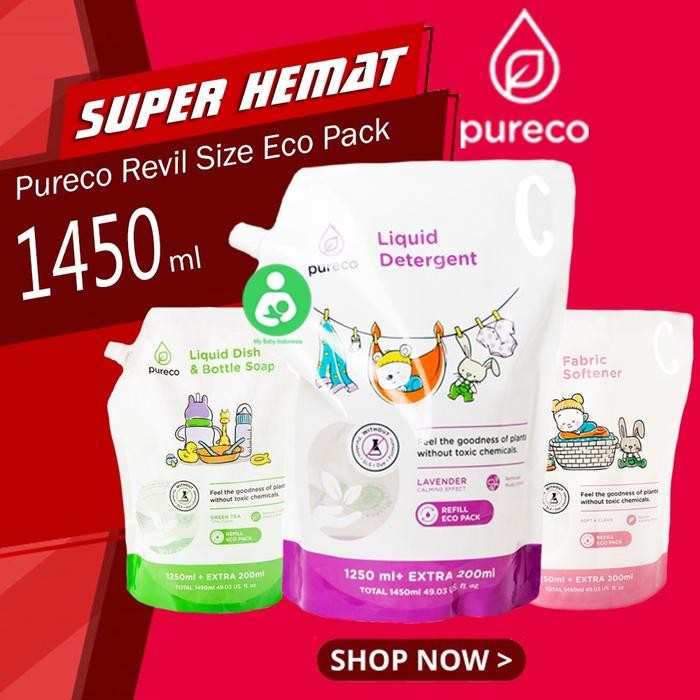 Pureco - Pureco Liquid Detergen / Dishsoap Bottle / Softener Refill Eco Pack Pouch 1450Ml Anak