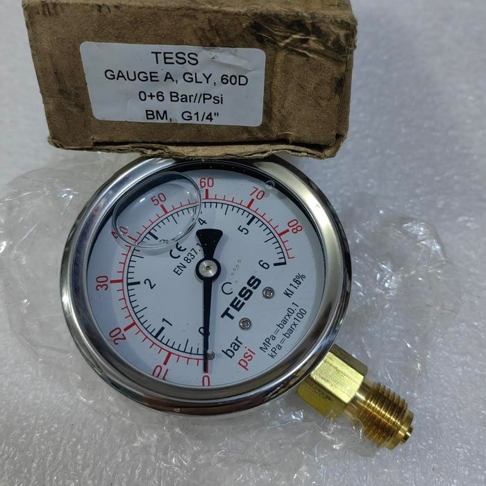 Pressure Gauge 6Bar 80Psi Tess 63D 1/4" Bspp Bottom