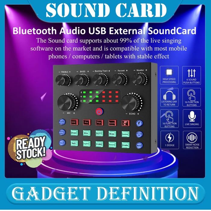 V8 Soundcard Audio Untuk Hp Pc Mac Live Broadcast Karaoke Smule Wesing