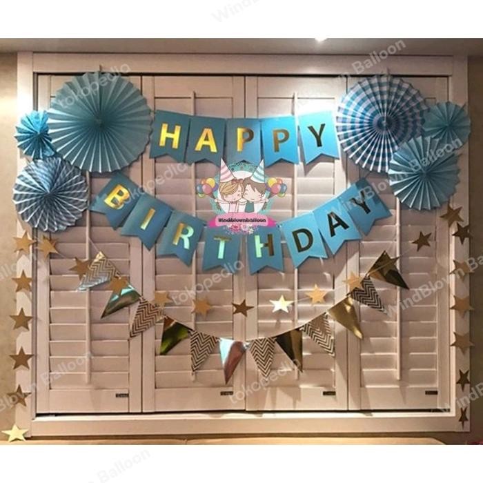 

Windblown Simple Decoration Set Banner Birthday Blue/Dekor Hbd Boy