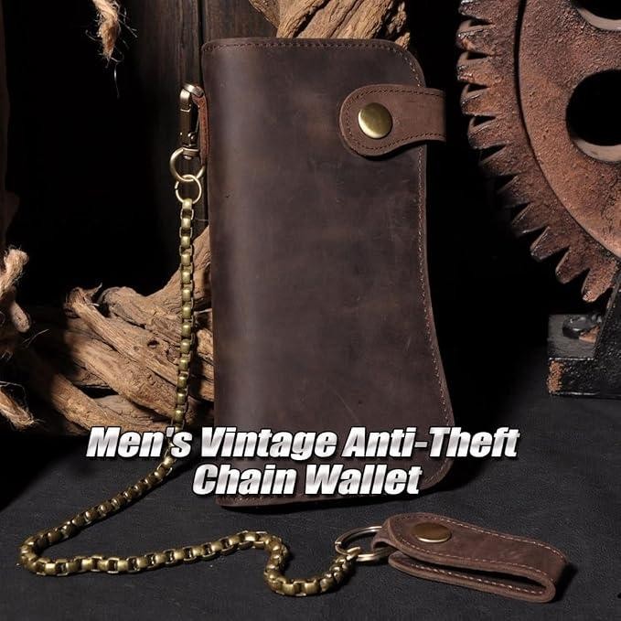 BEST SELLER Dompet kulit asli panjang pria crazy horse vintage-Dompet rantai