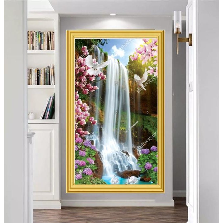 SALE TERBARU STIKER DINDING AIR TERJUN 3D, STIKER PEMANDANGAN ALAM 3D, STIKER AIR TERJUN BIKIN SEJUK