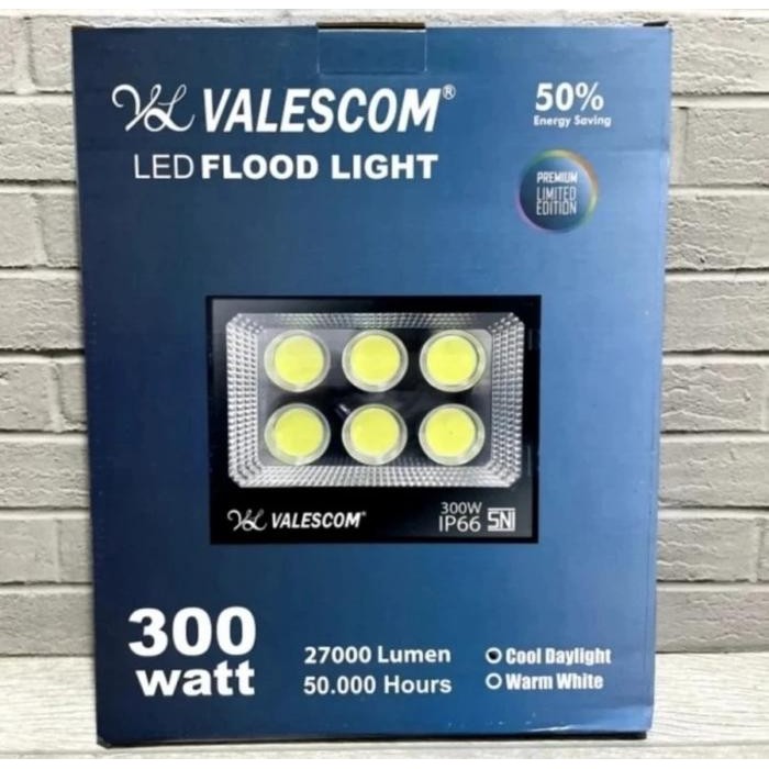 Lampu Sorot AC 300Watt Tembak IP66 Valescom LED Flood Light Cool Putih