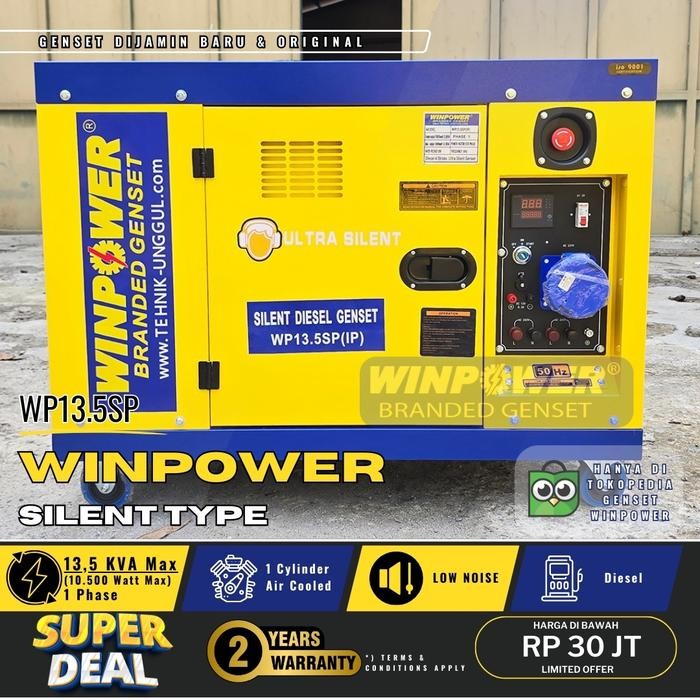 GENSET SILENT DIESEL WINPOWER 10000 WATT 1 PHASE 13,5 KVA JENSET BBM SOLAR 10.500 WATT MAX