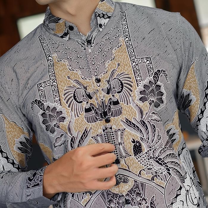 Dgm Batik Pria Silver Lapis Furing Lengan Panjang Premium Batik Puring Flora 2709