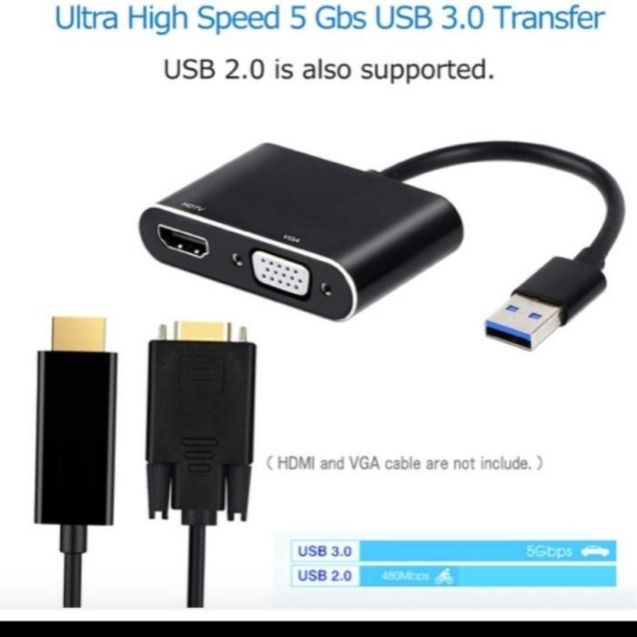 KABEL CONVERTER USB A 3.0 KE HDMI VGA ADAPTER 2IN1 LAPTOP TO PROYEKTOR