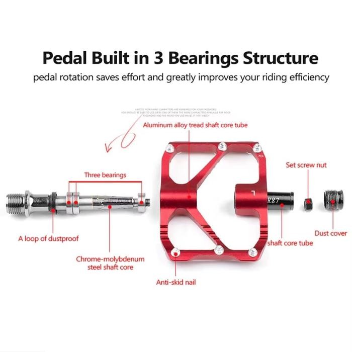 Promend R87C Pedal Sepeda Roadbike Mtb 3 Sealed Bearing Ultralight Flat Wide Pedals Carbon Axis Tube