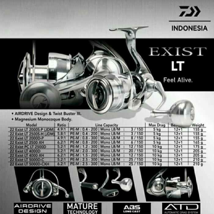 REEL DAIWA EXIST LT 22 2000S/2000D/2500D/4000D/4000XH/5000D-CXH/5000DC