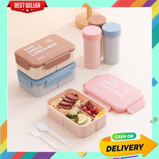 Paket Kotak Makanan Lunch Box Set Bottle Kotak Makan Botol Minum Portabel Set Bekal Dan Minum Murah 