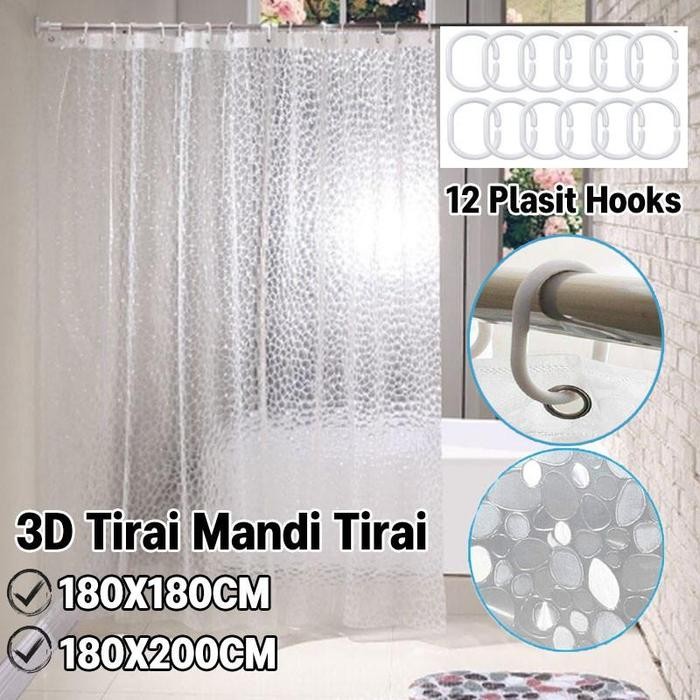 PREMIUM Vixplorn 3D Tirai Mandi Tirai Kamar Mandi/Tirai Kamar Mandi Curtain Kamar Mandi Anti Air