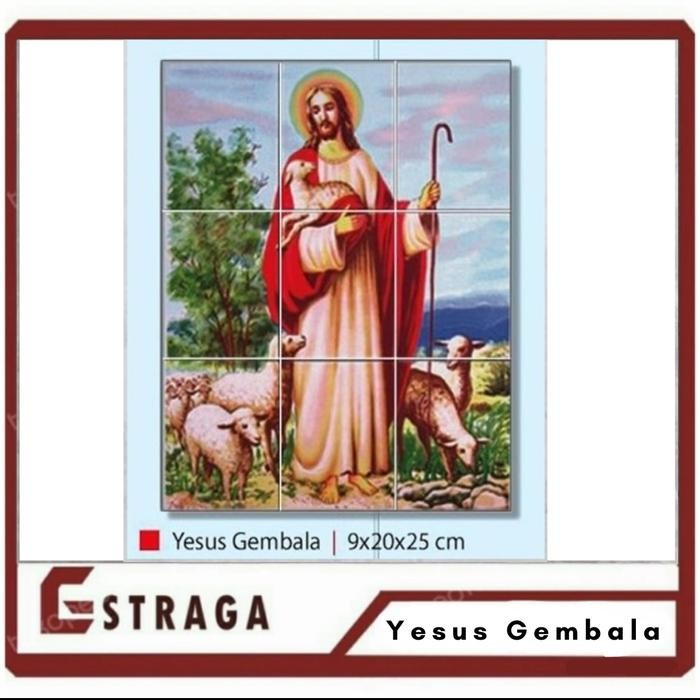 Keramik Panel Gambar Dinding ASTER Yesus Gembala 9x20x25 cm