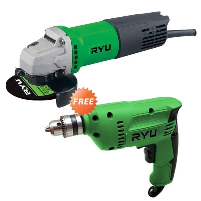 Paket 2 Set Ryu Mesin Bor Listrik 10 Mm & Ryu Mesin Gerinda