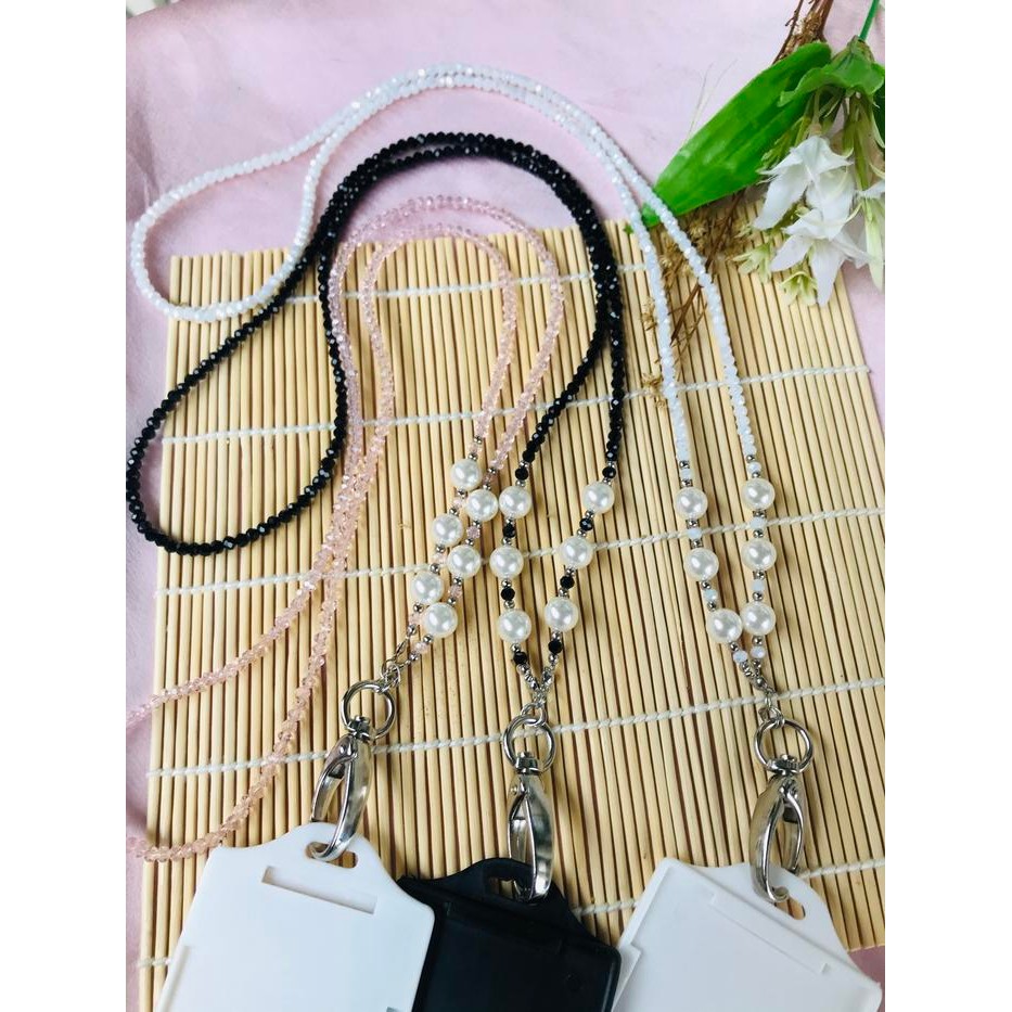 

[Deli Atk] Lanyard Strap Tali Kalung Kartu Id Card Kristal - Mutiara