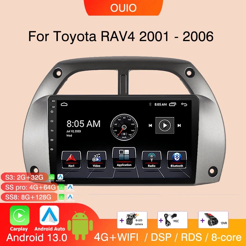 2DIN Android 13 radio For Toyota RAV4 Rav 4 2001 2002 - 2006 Car