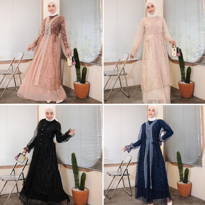 Prqueenfashion - Shafira Set Baju Muslim Dewasa Remaja 2in1 (Outer brukat + Rok Tutu 2 Layer) -