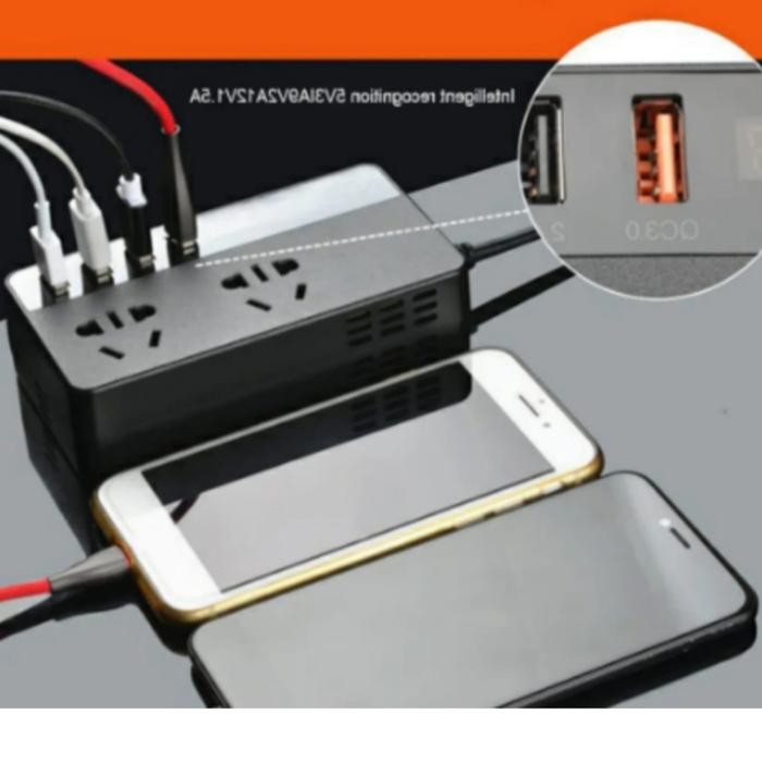 KONVERTER MOBIL POWER INVERTER ADAPTOR DC 12V 24V TO AC 4 USB 2 SOCKET