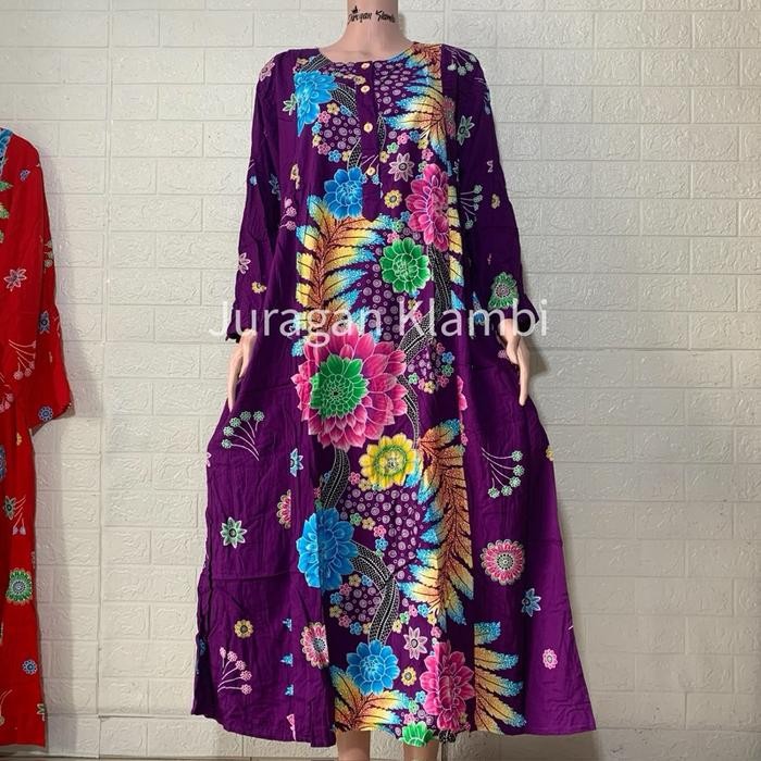 Longdress Abaya Jumbo LD 130 Kencana Ungu Label Biru Busui Kancing Hijab Wanita Muslim Gamis best