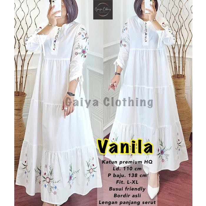 Gamis Jumbo Wanita Katun Bordir Edisi Khusus Putih Gamis Bordir Ld. 110 - Violin / Vanila Dress