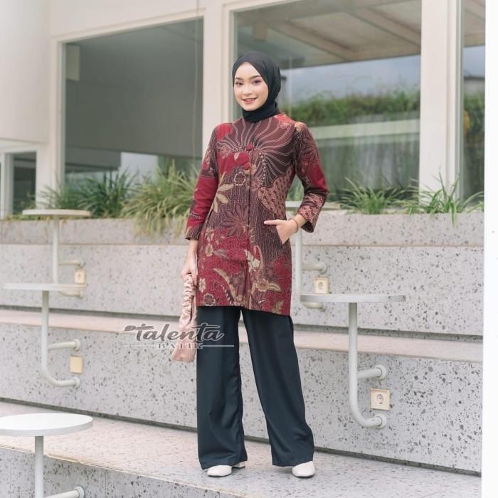Kemeja Batik Pria Lengan Panjang Jumbo PREMIUM Lapis Furing Maroon - Merah, S Baju Kerja