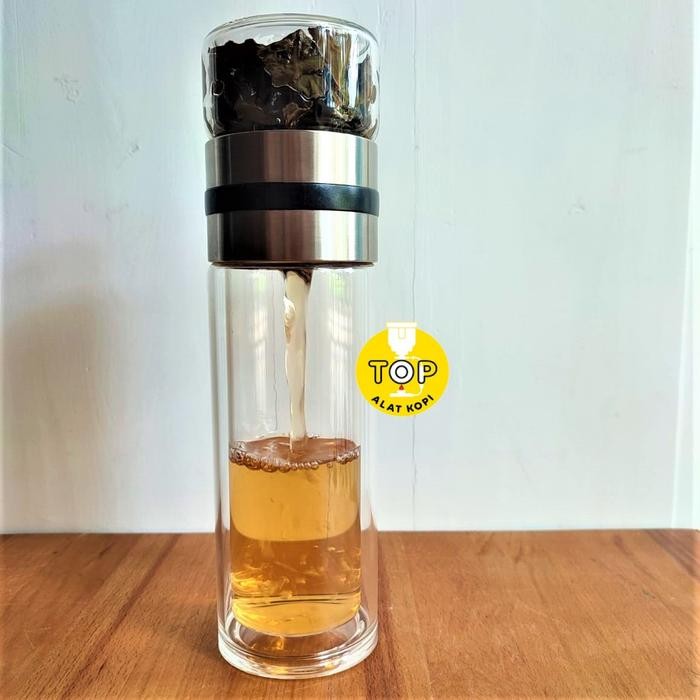 Tea infused tumbler glass bottle botol minum kaca infuse double wall