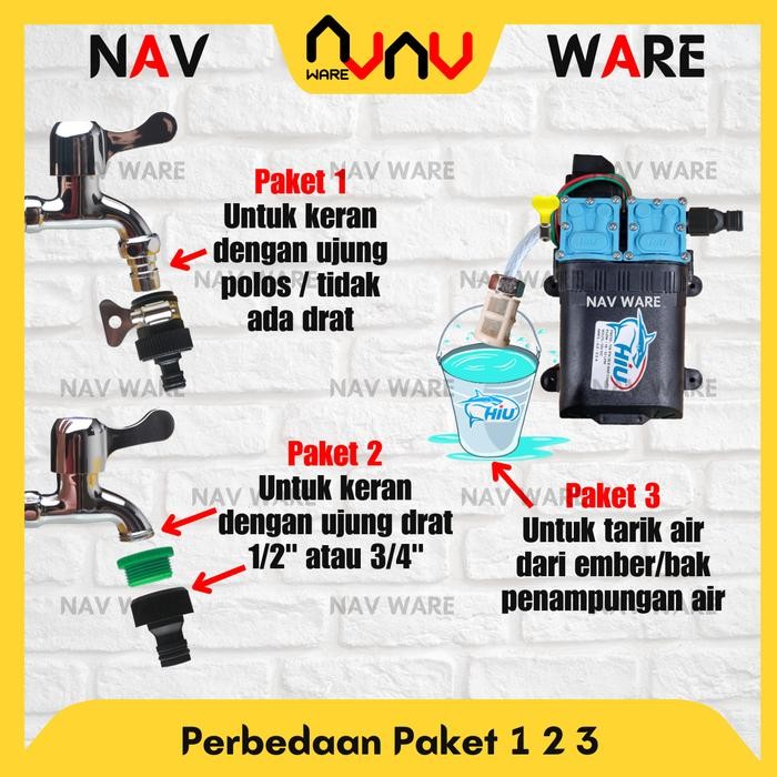 Paket Booster Penguat Air Mesin Cuci Pompa Hiu Dual Pump Dc 12V 138Psi