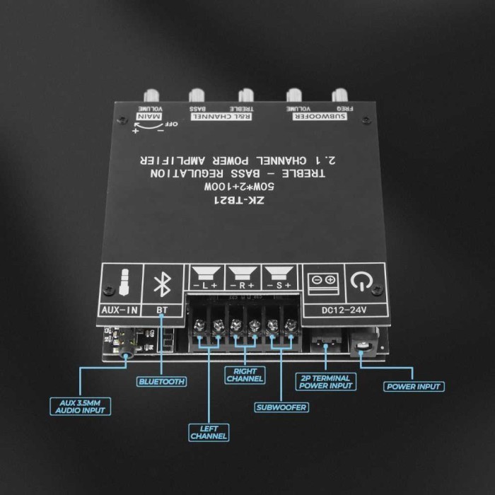 Digital Amplifier Audio Bluetooth Receiver AUX in Bass Subwoofer Balance Equaliser 200 Watt