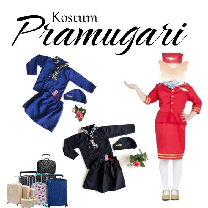 PREMIUM Kostum Pramugari Anak Perempuan / Setelan / Seragam Pramugari / Baju Profesi Pramugari Cilik