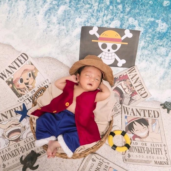 PREMIUM Kostum One Piece Luffy/Baju Cosplay Anime Properti Foto Bayi Katun