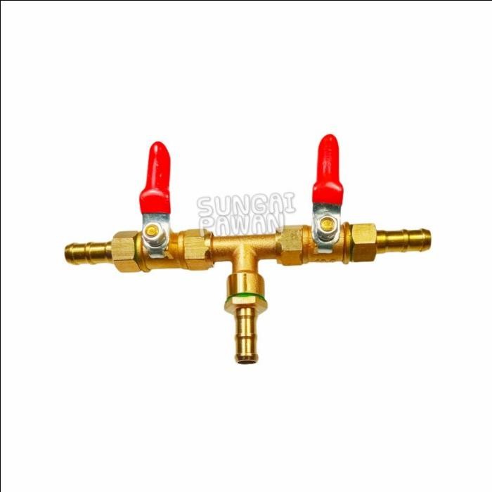 PREMIUM Sambungan selang gas LPG 3/8 inchi cabang 3 stop kran keran hose joint