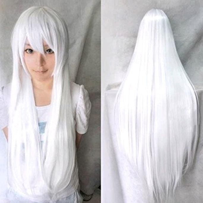PREMIUM WIG RAMBUT PALSU WANITA COSPLAY RSW BASE 100CM LURUS WHITE/ANIME PUTIH