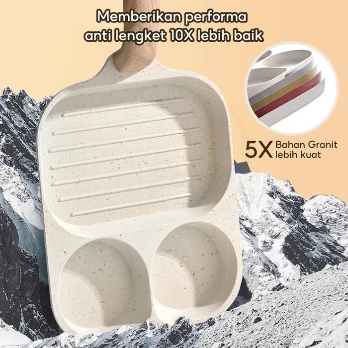 

Felicity-Loyang Kue 3 Lubang / Cetakan Telur Omellet 23Cm Anti Karat & Anti Lengket Multifungsi 3In1