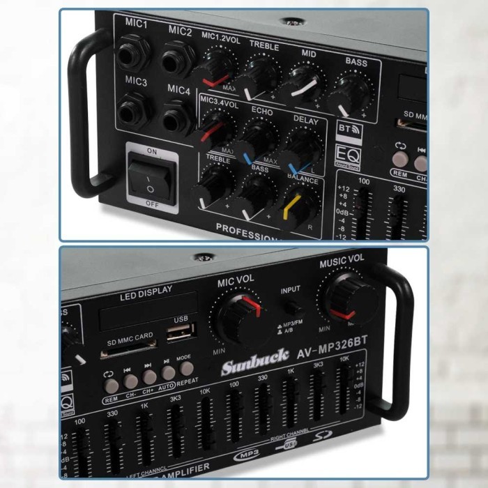 Sunbuck Bluetooth Eq Audio Amplifier Karaokehometheater 2000W A Hitam