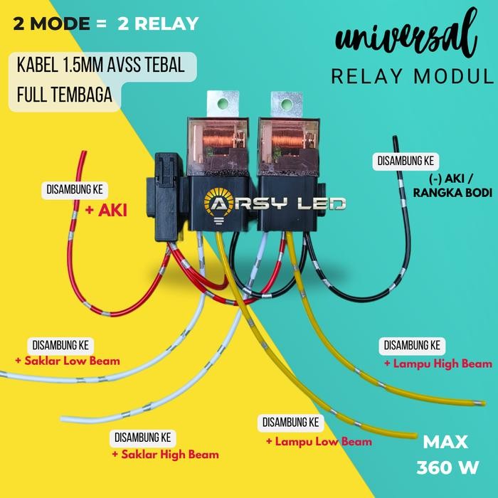 Kabel Relay Set Lampu Sorot Senlo BiLED Dioda Tembak D2 Laser 4 Kawat 12v 80a Tembaga Asli Tebal *